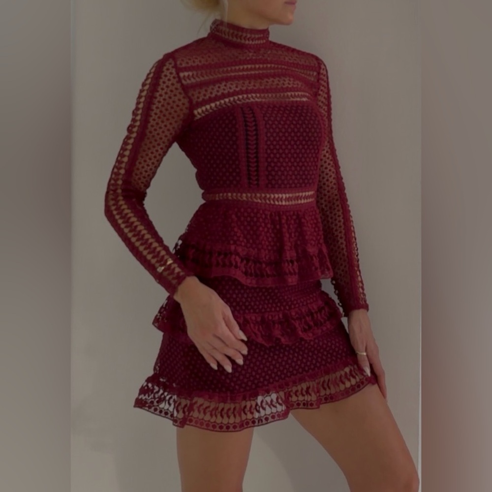 Self-Portrait Deep Red Lace mini dress